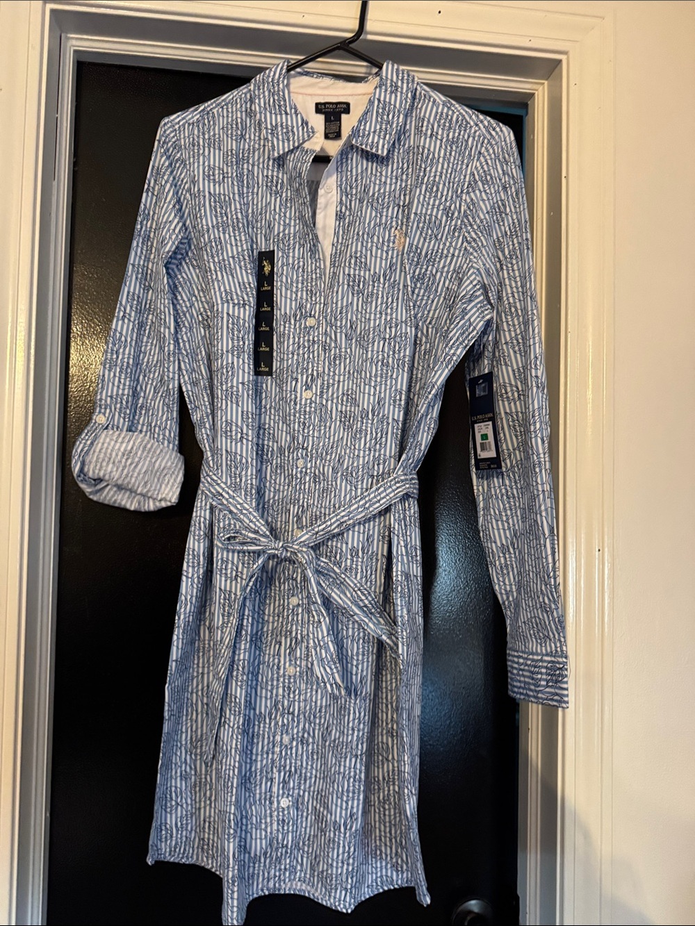 U.S. Polo Assn. Blue & White Striped Cotton Shirt Dress